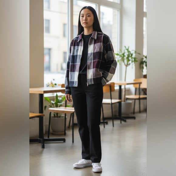 Fiorlini International Jackets & Blazers - Fiorlini International Plaid Zip-Front Bomber Jacket in Black, White & Plum